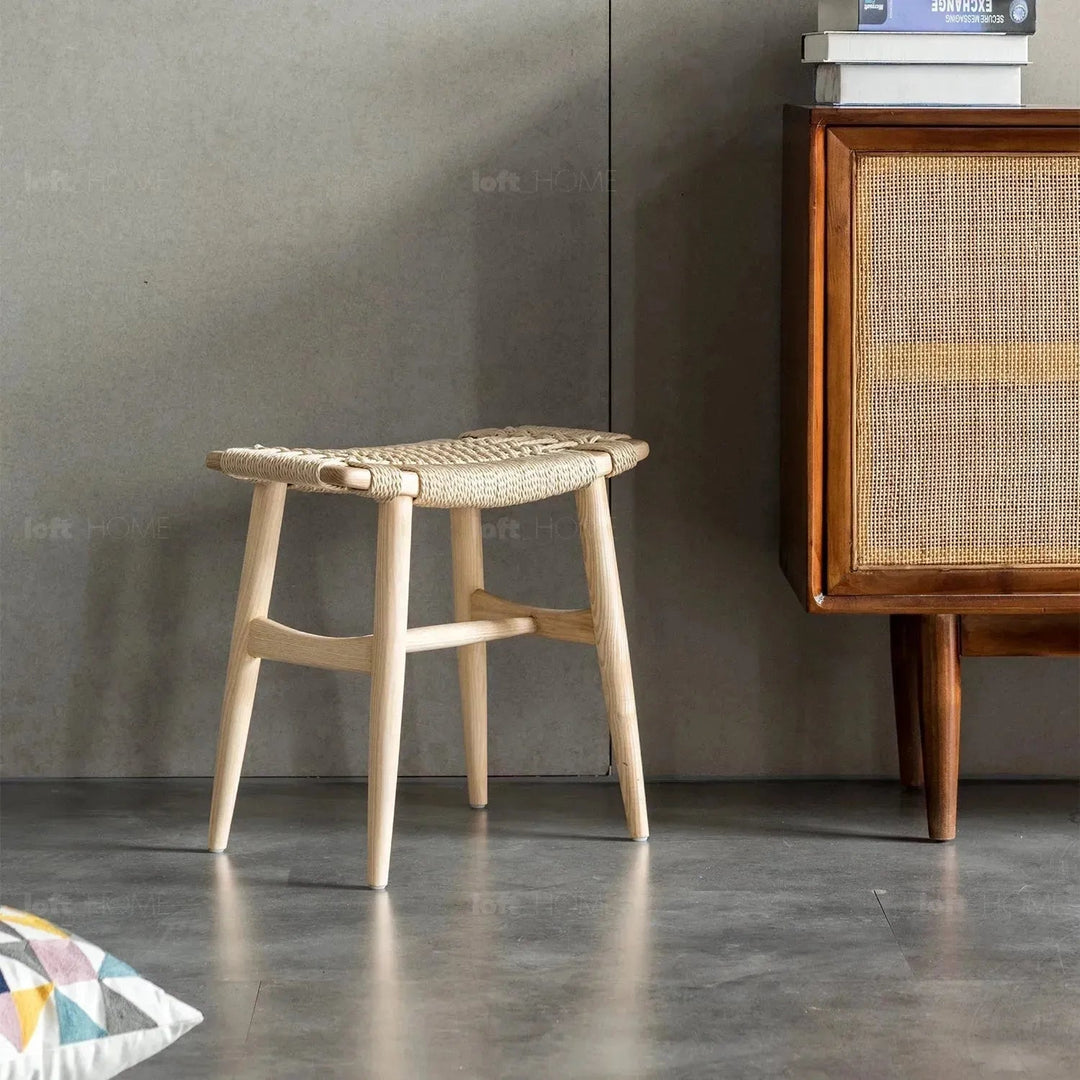 Japandi Wood Woven Rope Dining Stool WOVEN