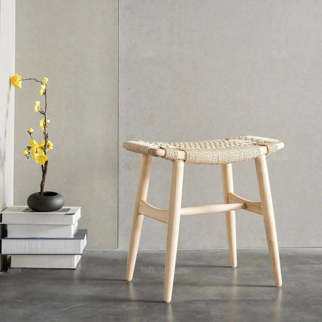 Japandi Wood Woven Rope Dining Stool WOVEN