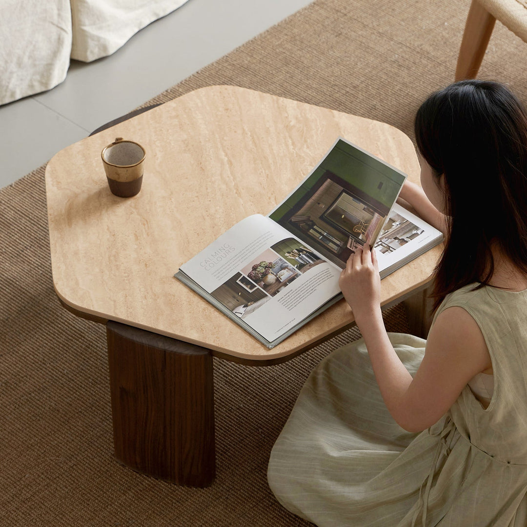 Japandi sintered stone coffee table set silence material variants.