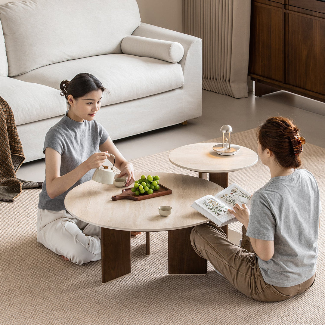Japandi sintered stone coffee table set vale primary product view.