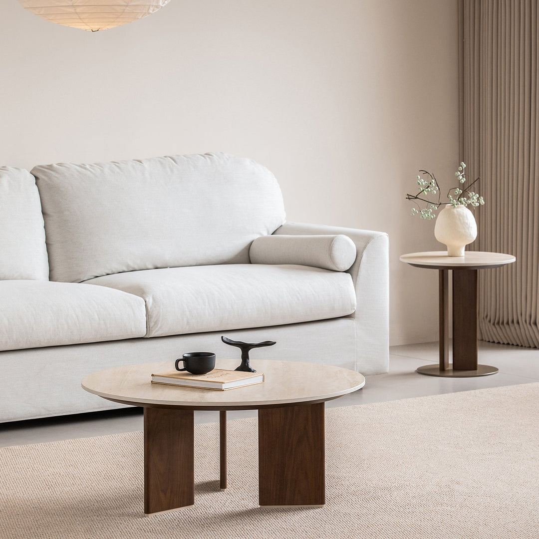 Japandi sintered stone coffee table set vale in details.