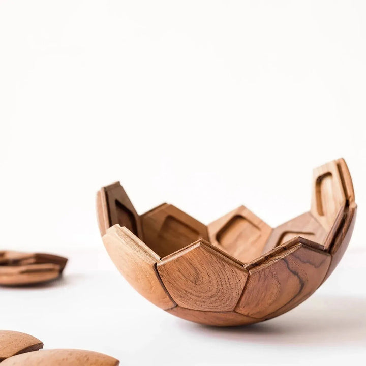 Japandi teak wood decor football material variants.