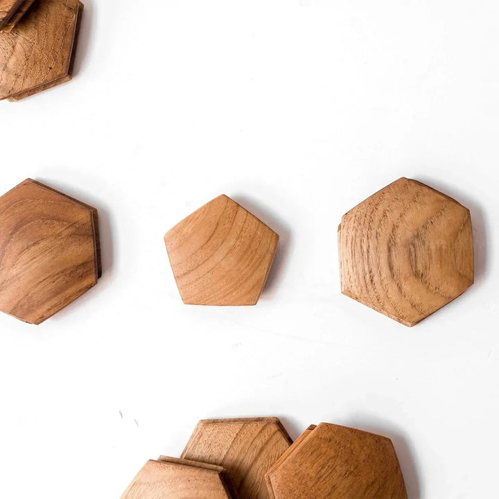 Japandi teak wood decor football with context.