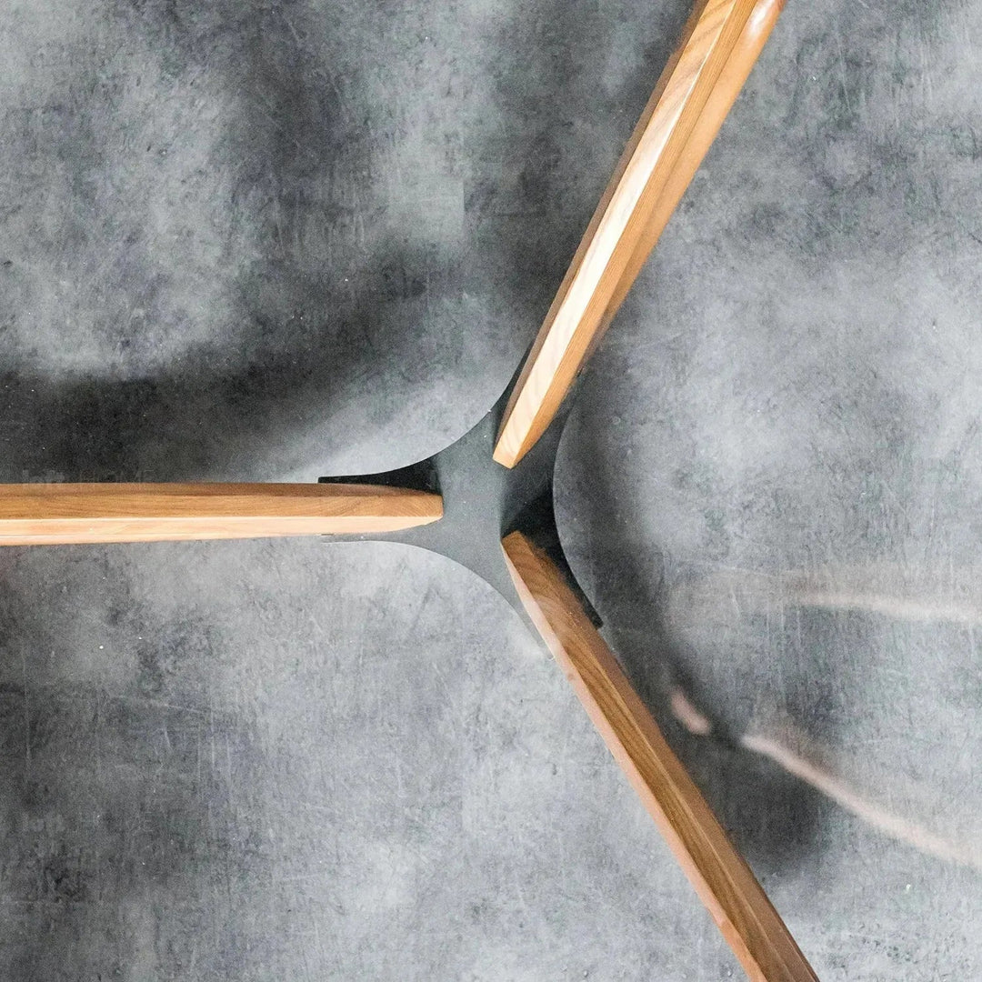 Japandi tempered glass coffee table petal in still life.