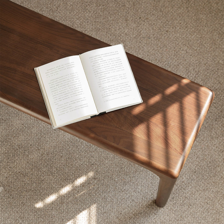 Japandi walnut wood dining bench conti material variants.