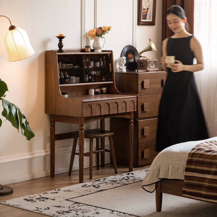 Japandi walnut wood dressing table anna primary product view.