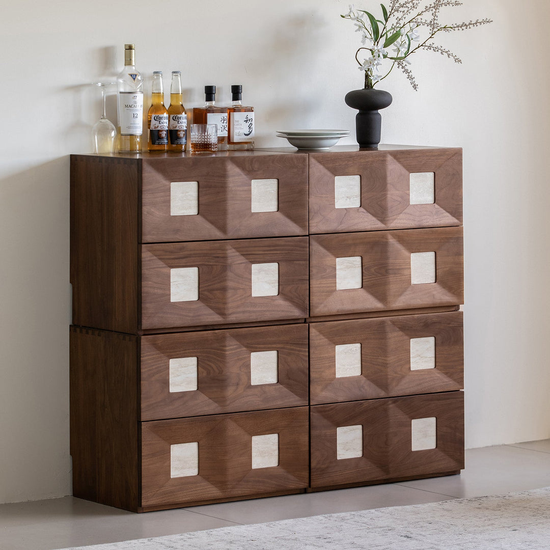 Japandi walnut wood modular cabinet solo environmental situation.