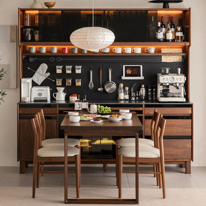 Japandi walnut wood storage side cabinet with dining table harmon primary product view.