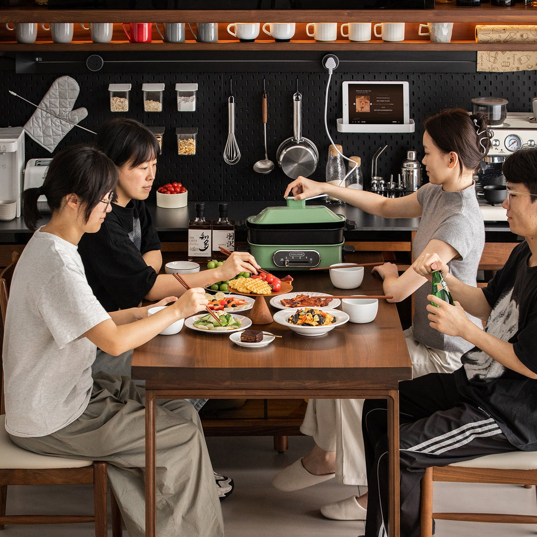 Japandi walnut wood storage side cabinet with dining table harmon situational feels.