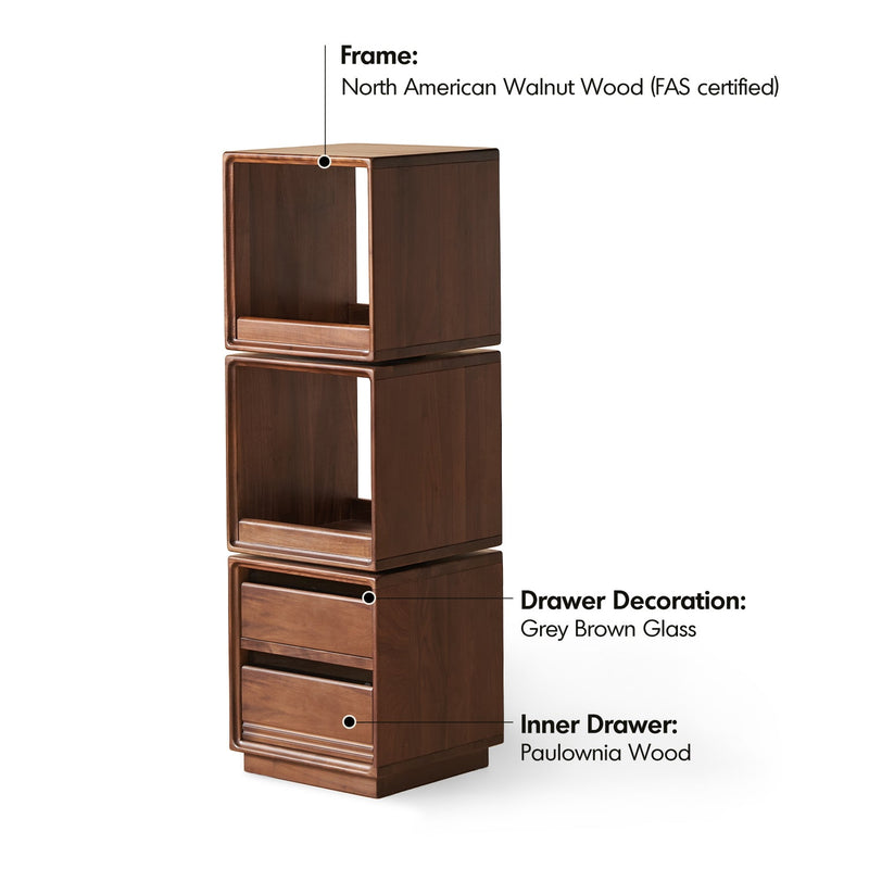 more material details of Japandi Walnut Wood Swivel Side Cabinet MONASH