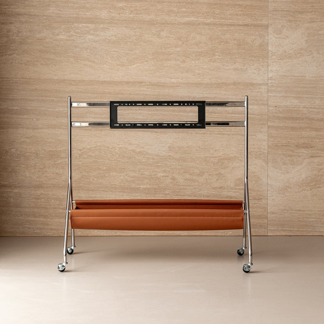 Japandi walnut wood tv hanger sereno layered structure.