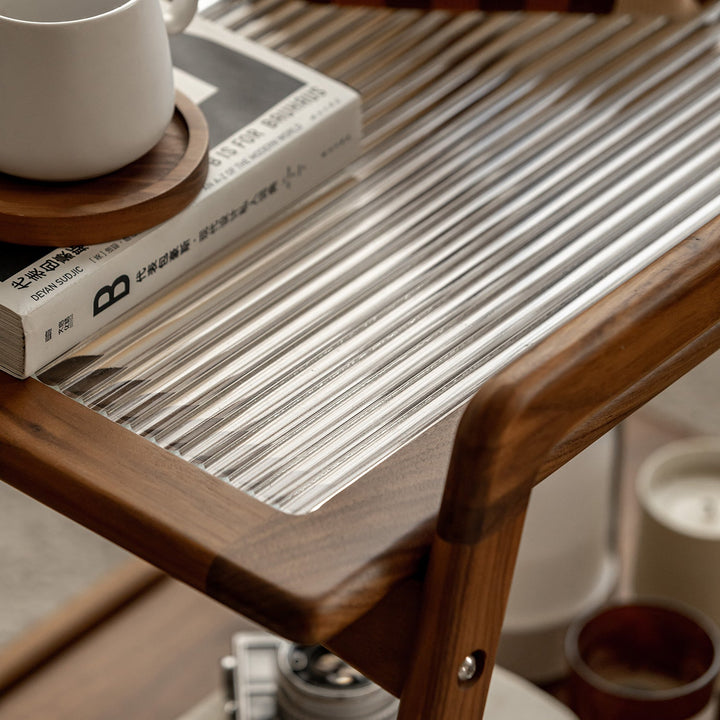 Japandi Walnut Wood Wheeled Trolley Side Table YOYO