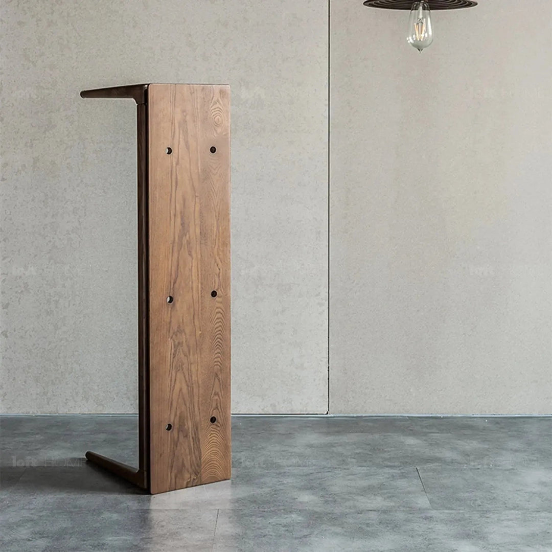 Japandi wood dining bench adeline in panoramic view.