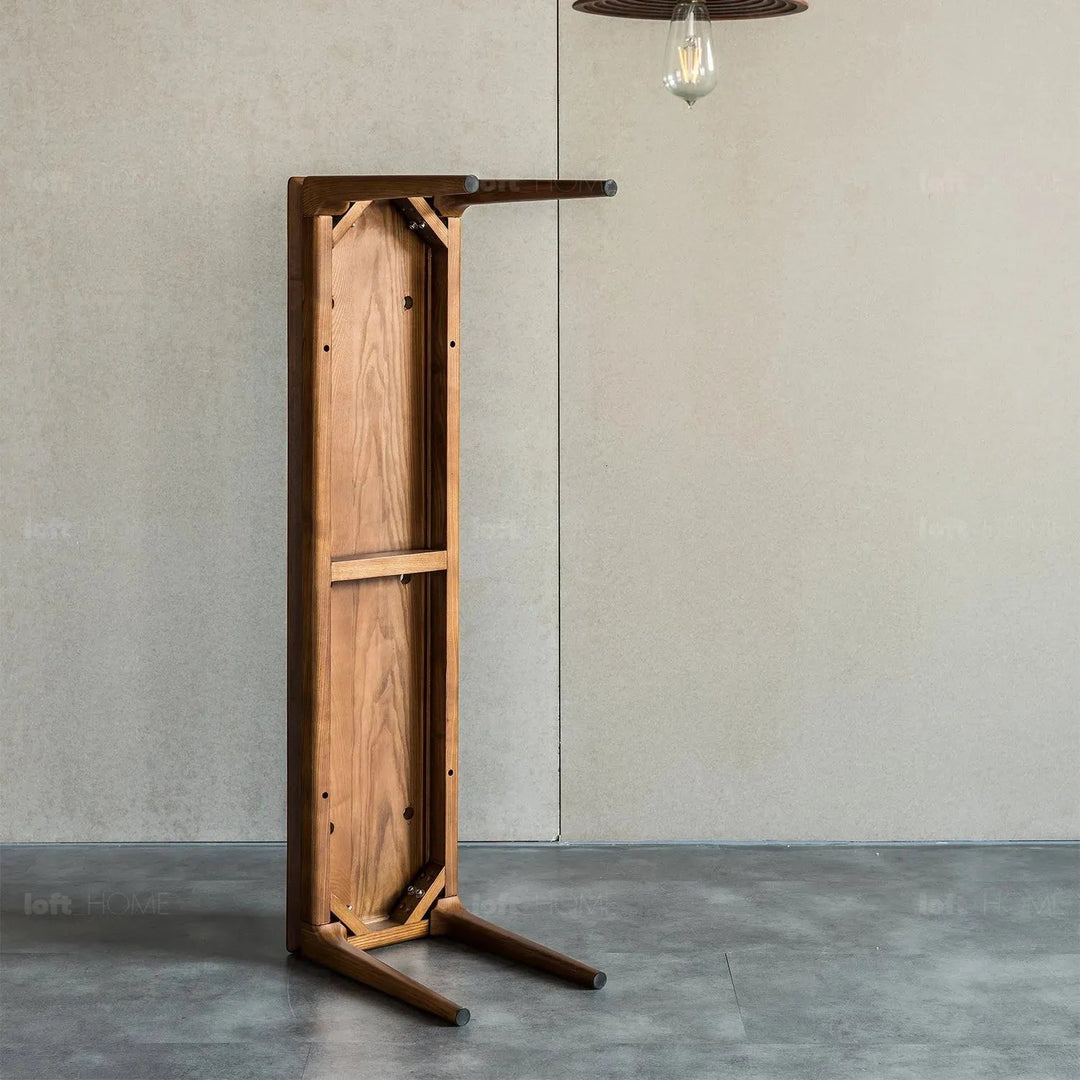 Japandi wood dining bench adeline in still life.