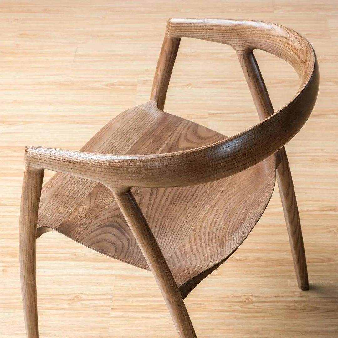 Japandi wood dining chair batoo in panoramic view.