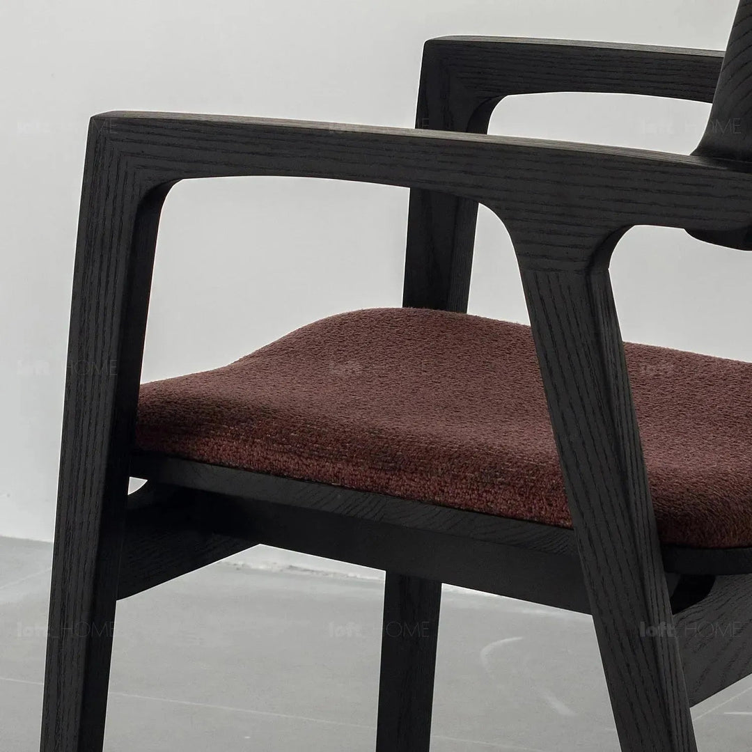 Japandi wood dining chair cuddy in still life.