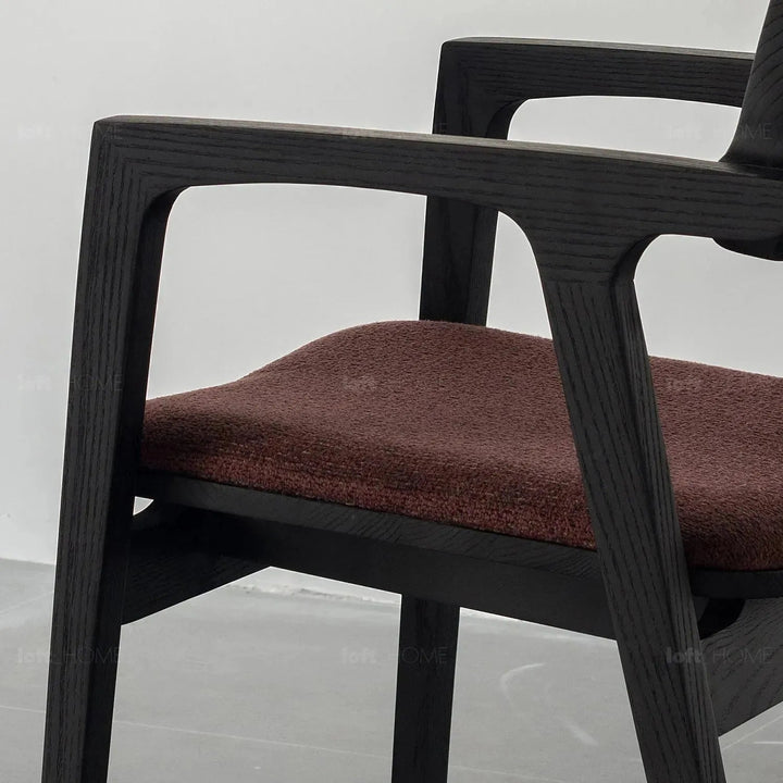 Japandi wood dining chair cuddy in still life.