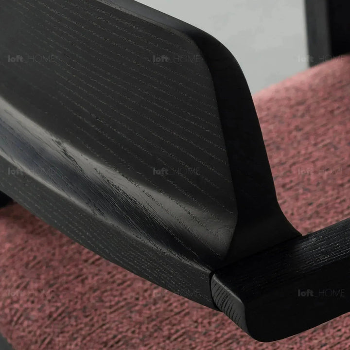 Japandi wood dining chair cuddy in close up details.