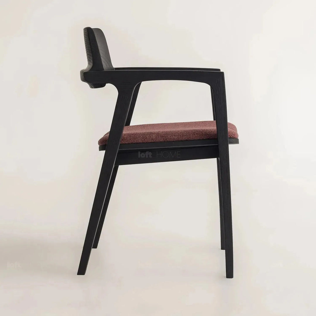 Japandi wood dining chair cuddy with context.