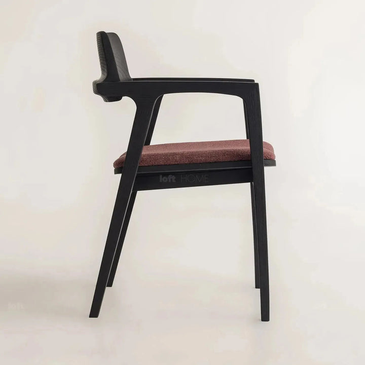 Japandi wood dining chair cuddy with context.