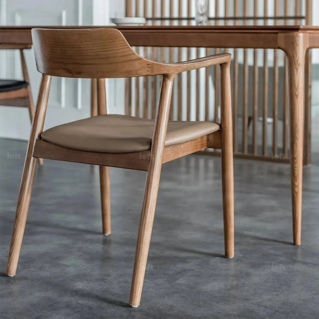 Japandi wood dining chair hiroshima with context.