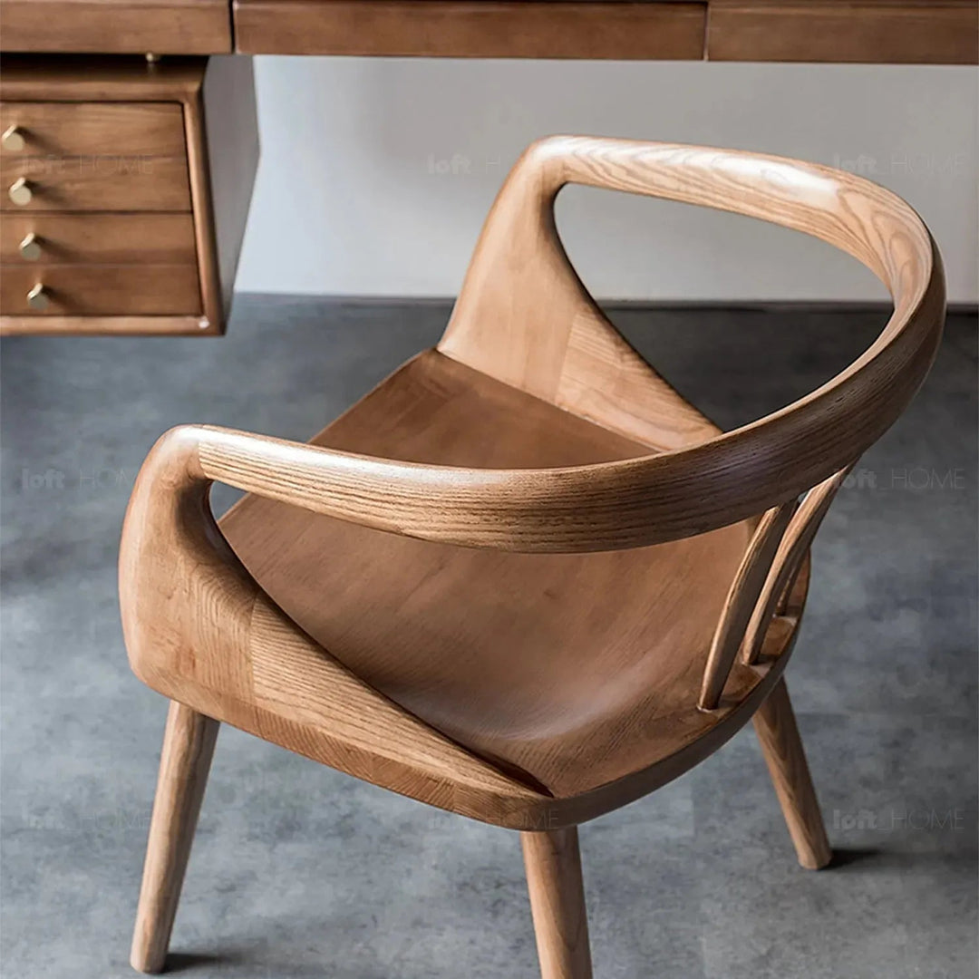 Japandi wood dining chair vero in panoramic view.