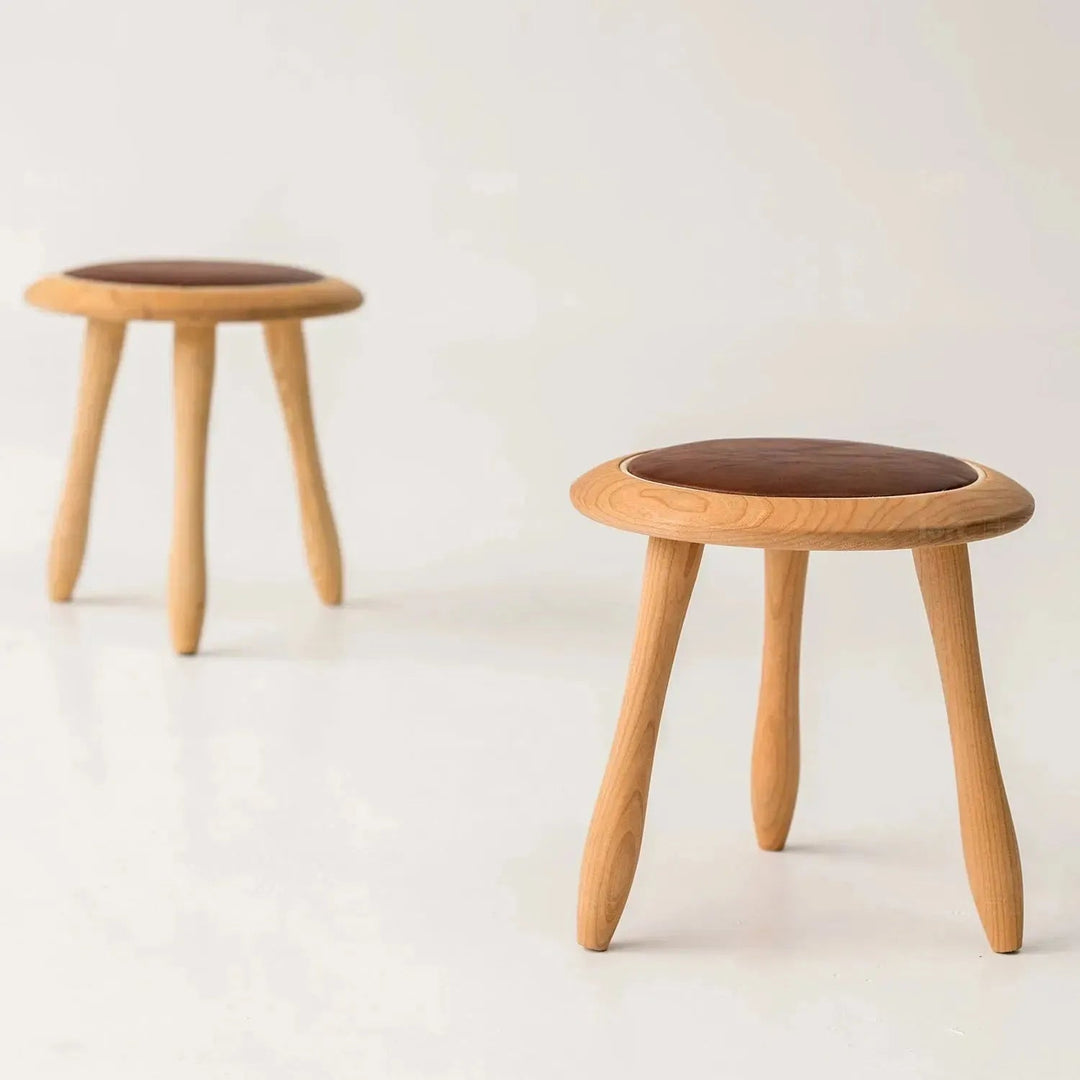 Japandi Wood Round Stool 2pcs Set PETITE