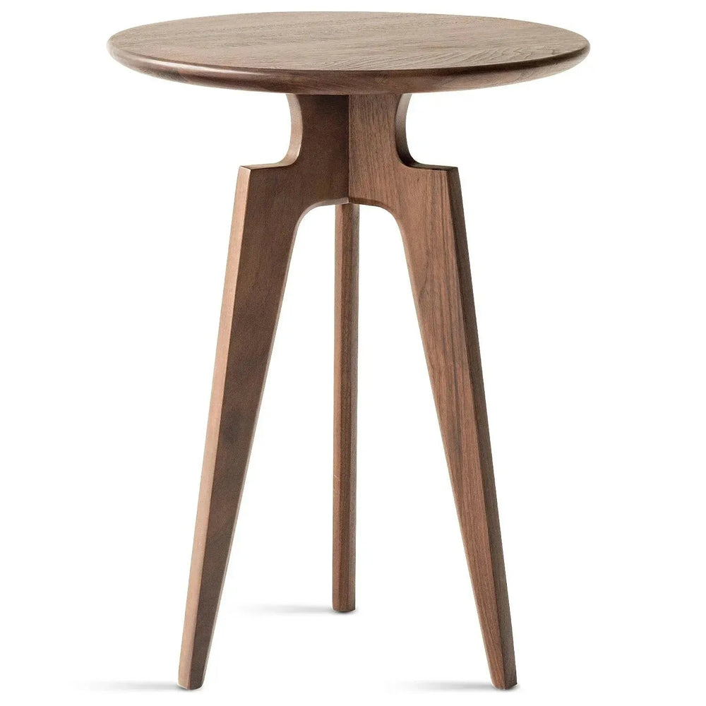 Japandi wood side table cloudtop in white background.