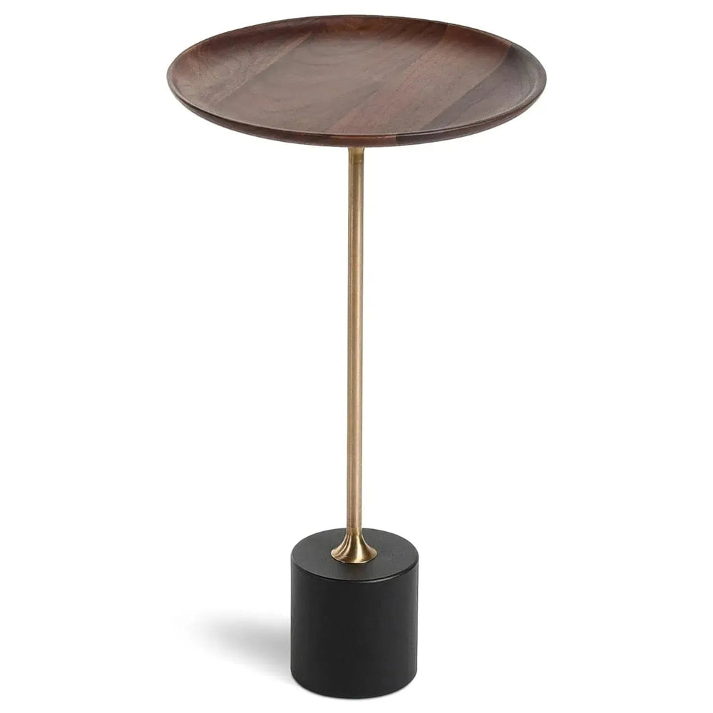 Japandi wood side table cocktail in white background.