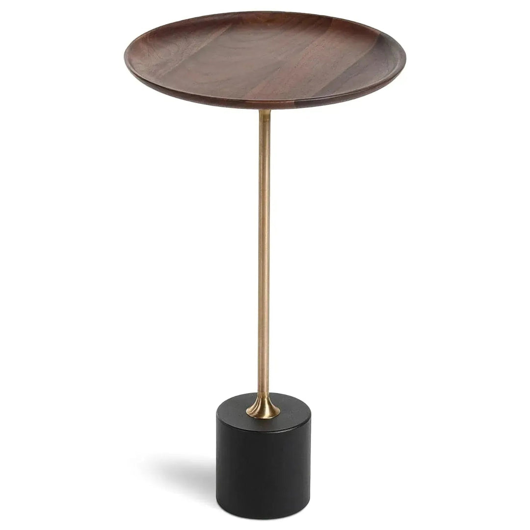 Japandi wood side table cocktail in white background.