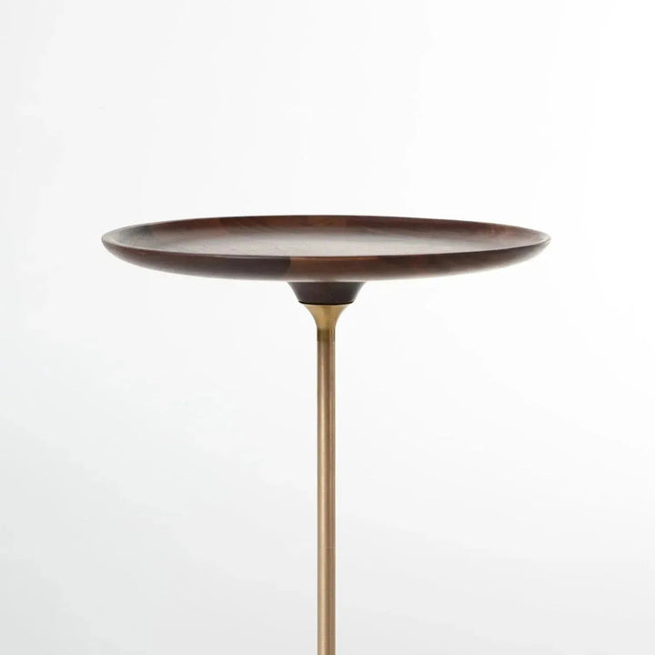Japandi wood side table cocktail in panoramic view.