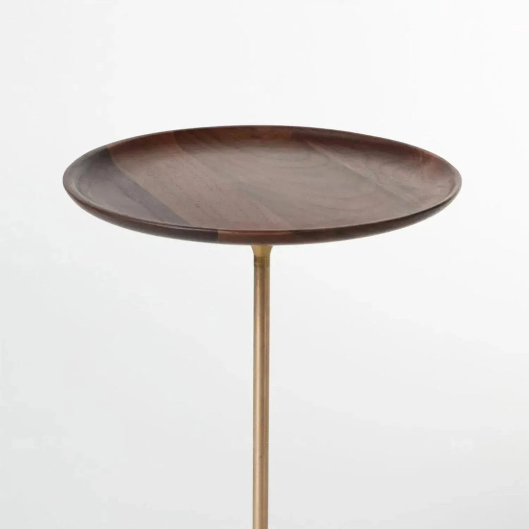 Japandi wood side table cocktail in close up details.