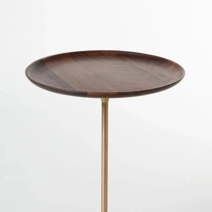 Japandi wood side table cocktail in close up details.