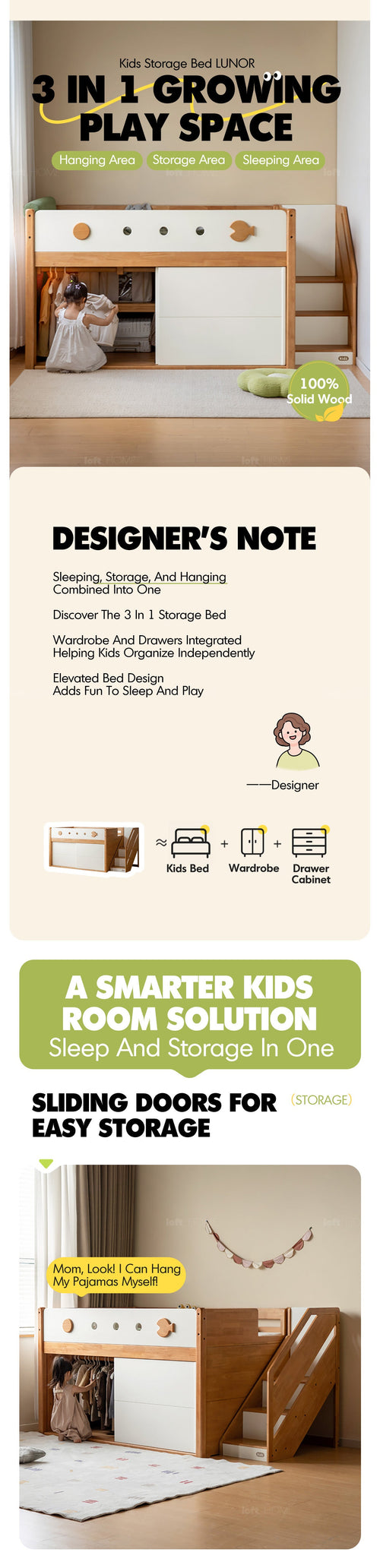 Scandinavian Rubber Wood Kids Storage Bed LUNOR Good to Know Preview-1