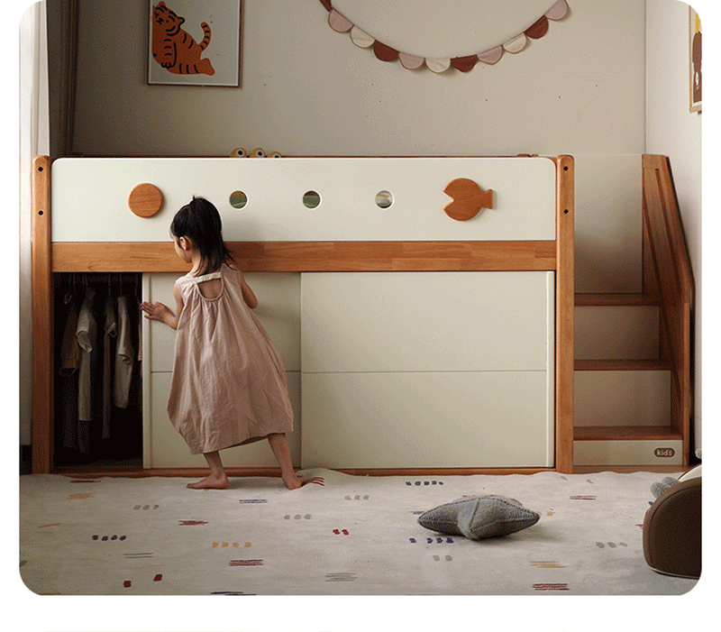 more product details and feature of Scandinavian Rubber Wood Kids Storage Bed LUNOR
