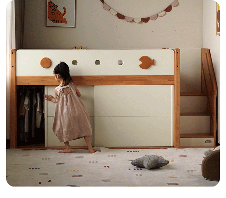 Scandinavian Rubber Wood Kids Storage Bed LUNOR
