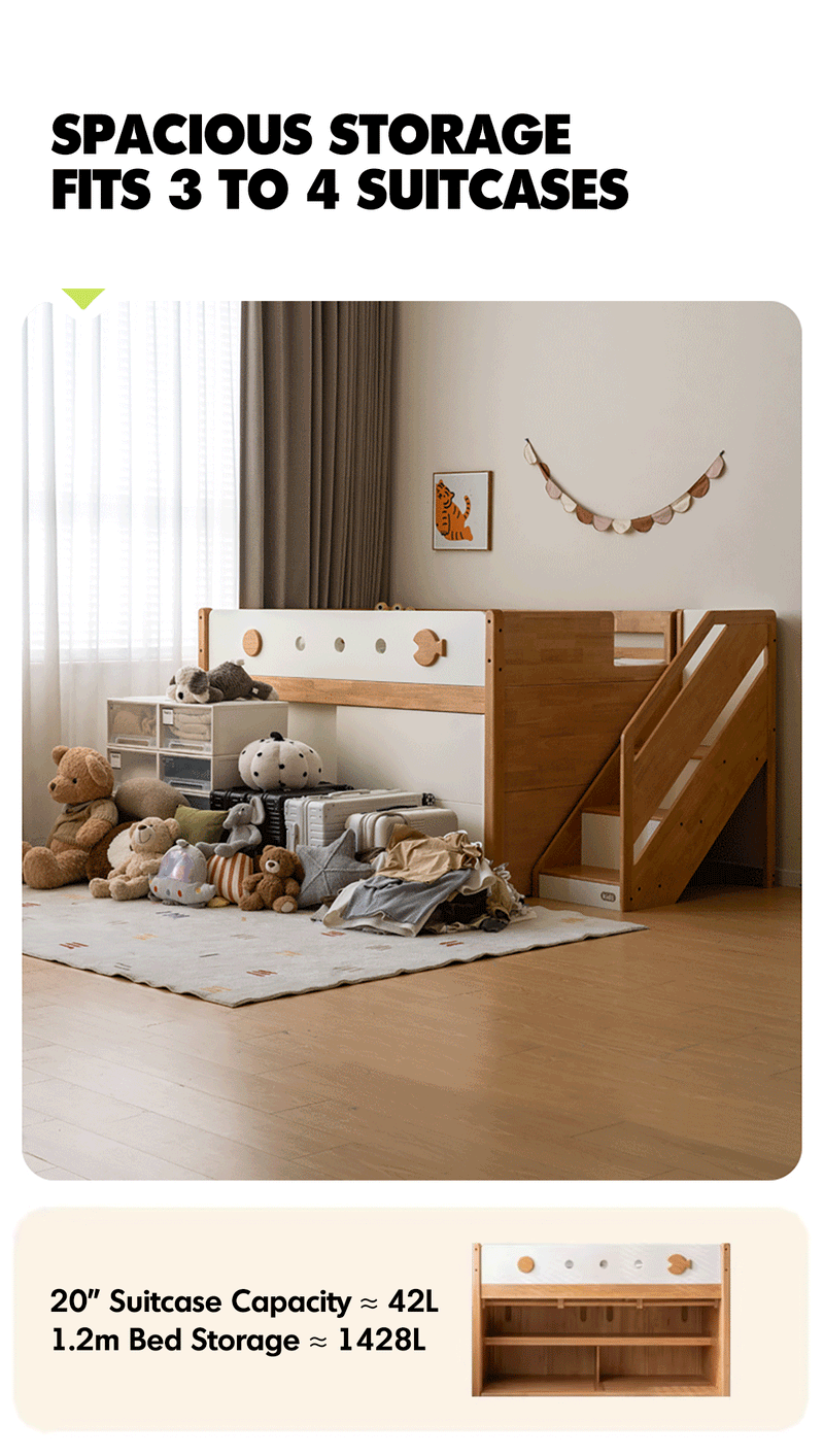 more product details and feature of Scandinavian Rubber Wood Kids Storage Bed LUNOR
