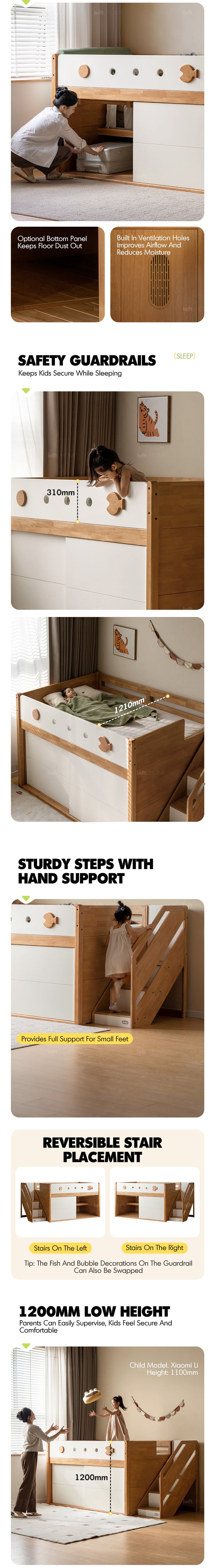 more product details and feature of Scandinavian Rubber Wood Kids Storage Bed LUNOR