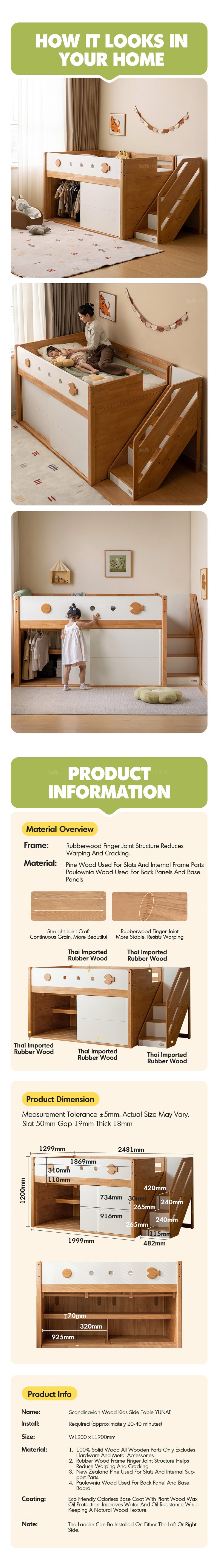 more product details and feature of Scandinavian Rubber Wood Kids Storage Bed LUNOR