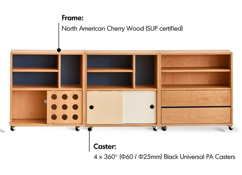 Scandinavian Cherry Wood Wheel Mobility Cabinet TIME Material Details Chart