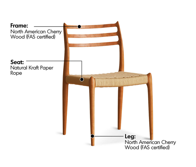 Scandinavian Cherry Wood Woven Rope Dining Chair AUTUMN Material Details Chart