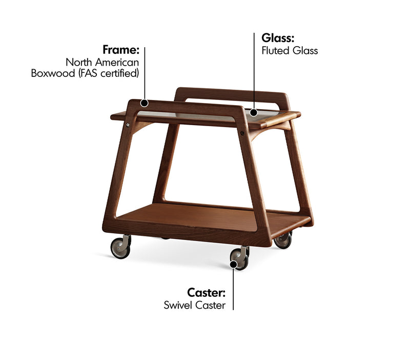 Vintage Boxwood Wheeled Trolley Side Table YOYO Material Details Chart