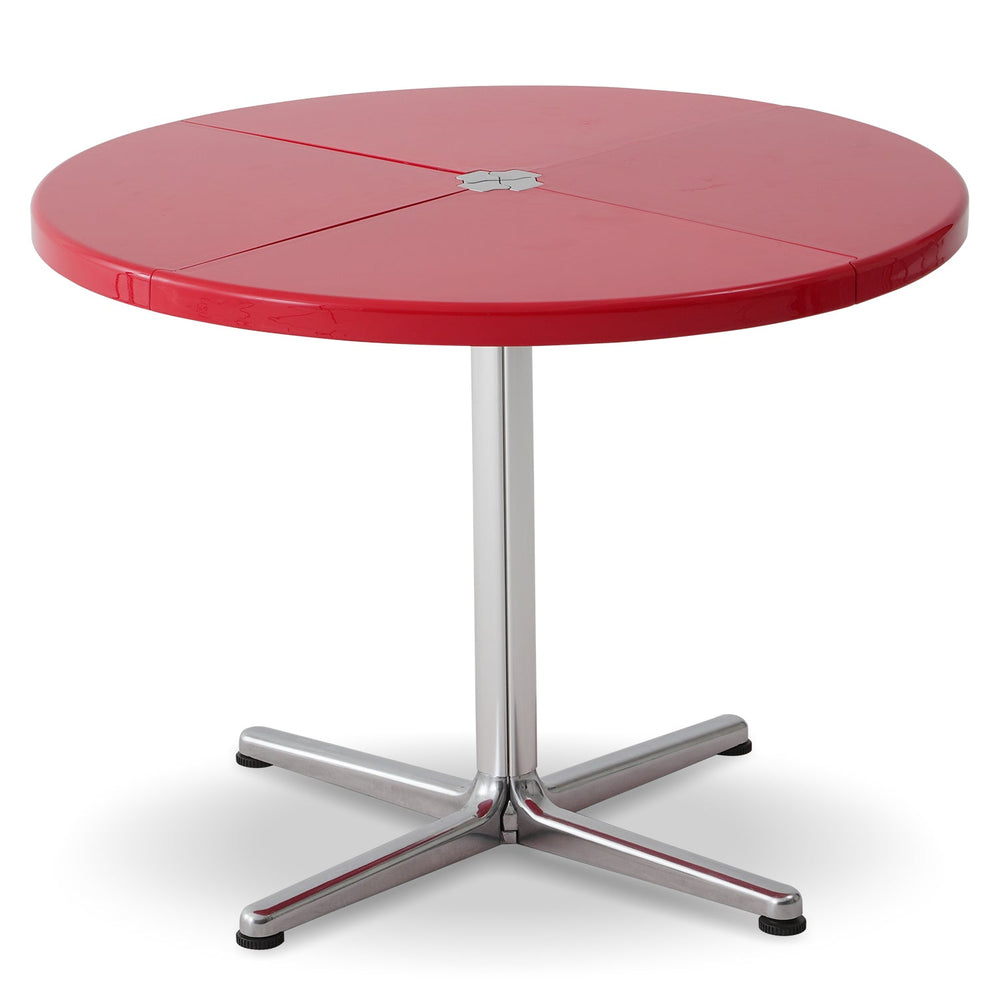 Bauhaus abs steel round dining table donut in white background.