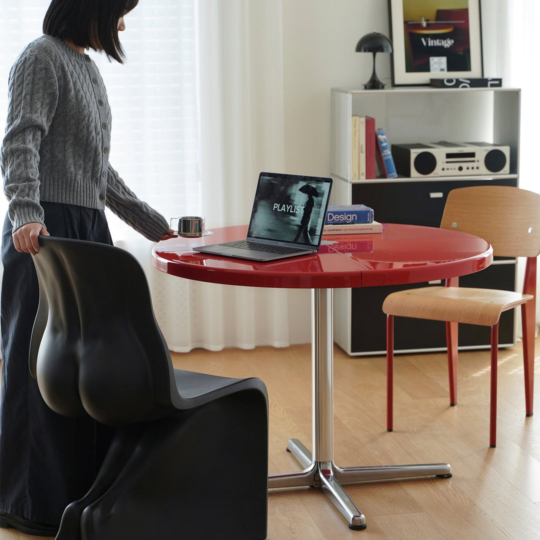 Minimalist abs steel round dining table donut in real life style.