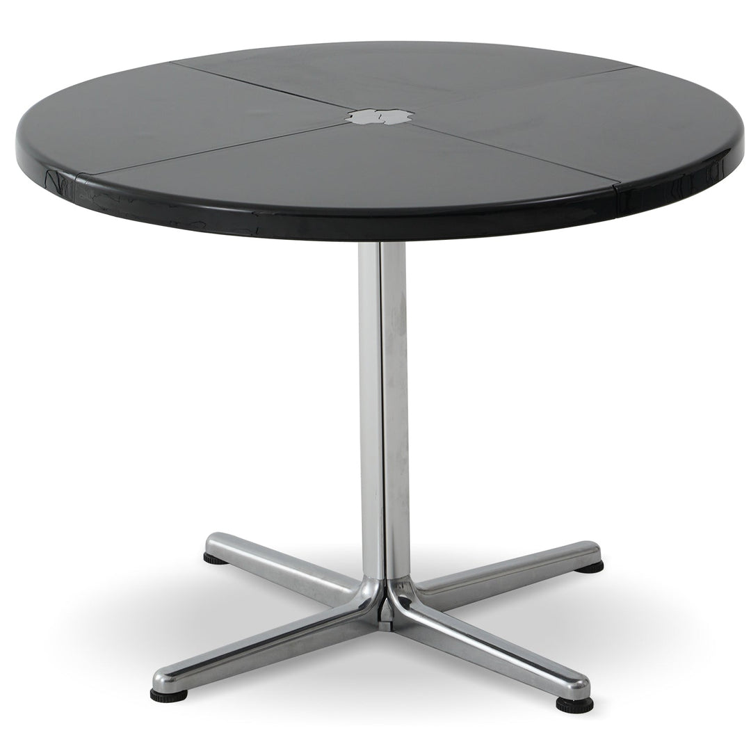 Minimalist abs steel round dining table donut in panoramic view.