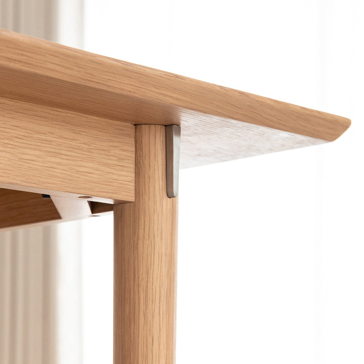 Minimalist ash wood dining table borel in panoramic view.