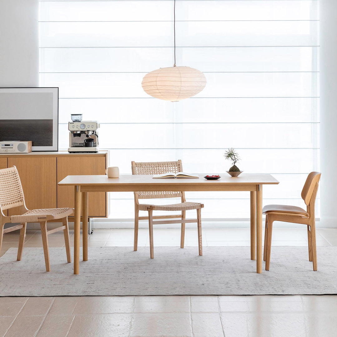 Minimalist ash wood dining table borel color swatches.