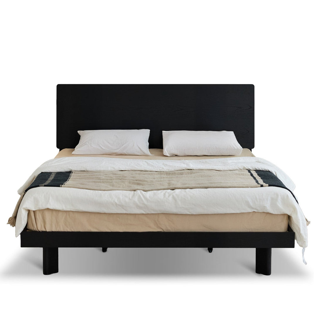 Minimalist ash wood veneer bed monk in still life.