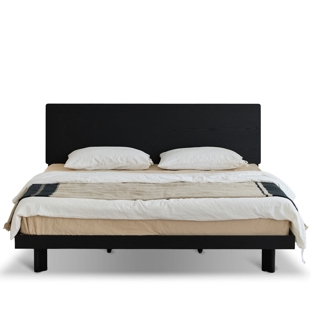 Minimalist ash wood veneer bed monk in white background.