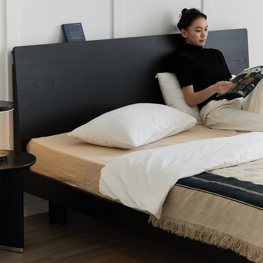 Minimalist ash wood veneer bed monk size charts.